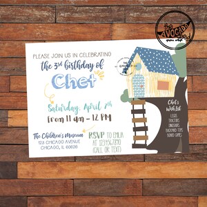 Tree House - Children&#39;s Museum Birthday Party Invitation Boy Color Scheme - Digital File or Prints