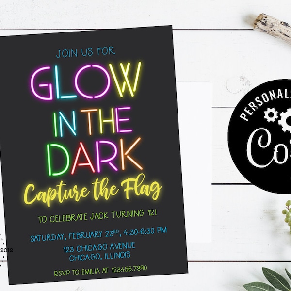 Glow in the Dark Capture the Flag Invitation - INSTANT DOWNLOAD VERSION