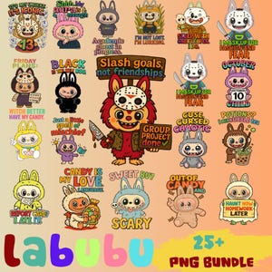 Labubu Halloween PNG Bundle, Cute Labubu Clipart, Funny Spooky School PNG, Digital Download for Sublimation & Crafts