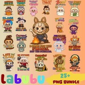 Labubu Halloween PNG Bundle, Cute Labubu Clipart, Funny Spooky School PNG, Digital Download for Sublimation & Crafts