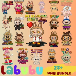 Labubu Halloween PNG Bundle, Cute Labubu Clipart, Funny Spooky School PNG, Digital Download for Sublimation & Crafts