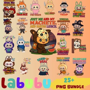 Labubu Halloween PNG Bundle, Cute Labubu Clipart, Funny Spooky School PNG, Digital Download for Sublimation & Crafts