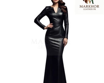 Handcrafted Black Leather Gown: Gothic Siren Cosplay Dress