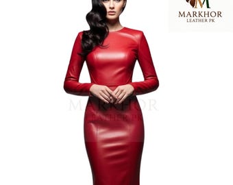 Handmade Fitted Red Leather Cosplay Dress: Gothic Priestess Style