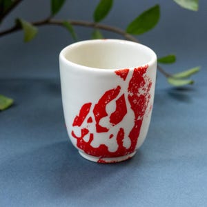 Handmade Porcelain Cup | Red Expressionist Art | Minimalist Design | Unique Coffee Mug | Artisan Ceramics | Modern Home Decor