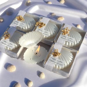 Sea Shell Handmade Candle Favors, Oyster Candle Box Decorated with Pearls, Personalized Wedding Candle Favors, Bride Shower Favors