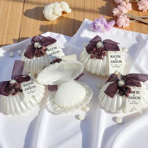 Velas de concha y perla para invitados, hechas a mano, con temática oceánica, para bodas en la playa, velas de perla decoradas con flores, regalos de agradecimiento