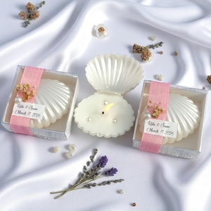 Sea Shell Handmade Candle Favors, Oyster Candle Box Decorated with Pearls, Personalized Wedding Candle Favors, Bride Shower Favors
