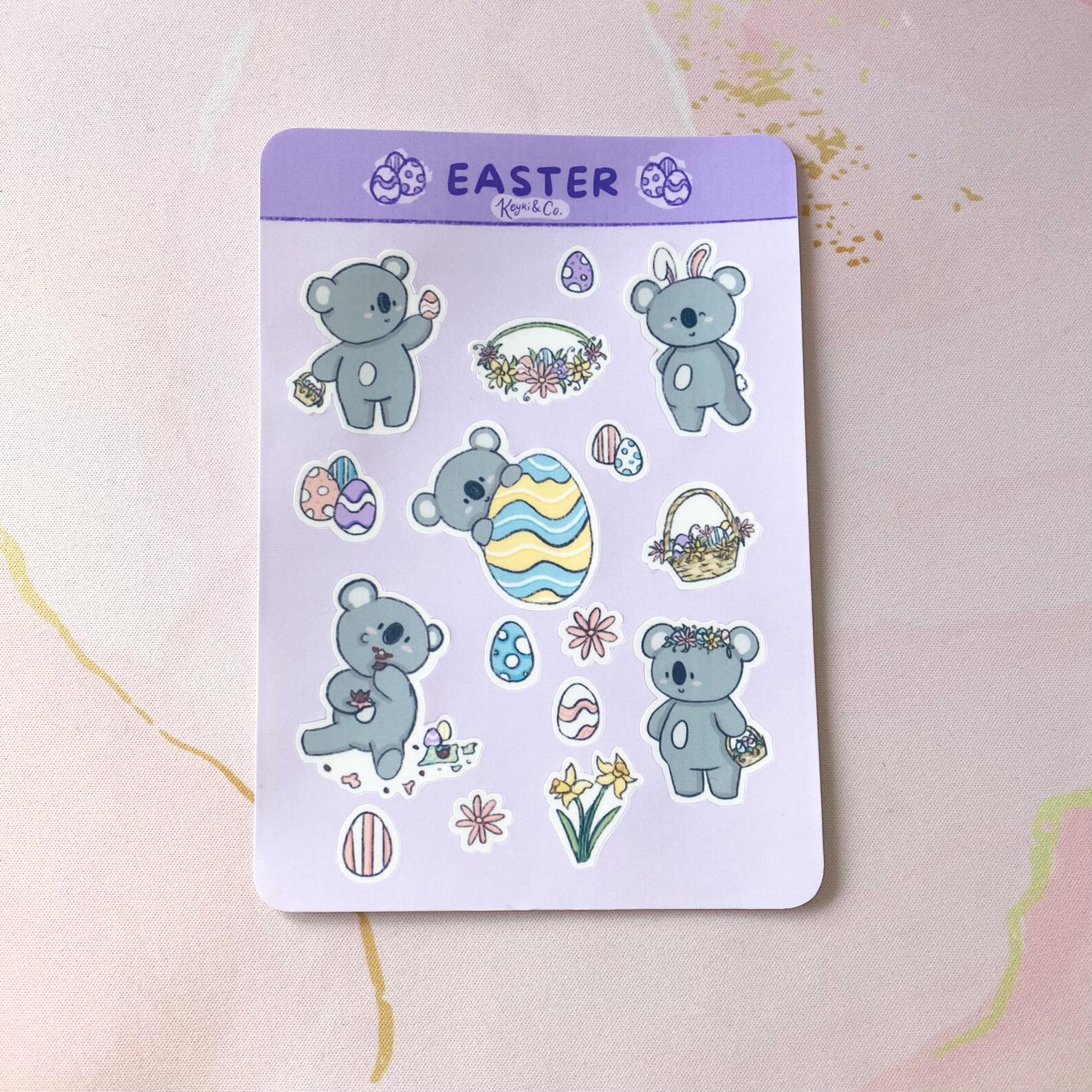 Kawaii Koala Easter Sticker Sheet, Cute Bunny Ears Koala, Easter Egg ...