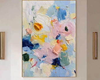 Impasto Flower Painting, Textured Floral Wall Art, Original Abstract Painting on Canvas, Pastel Nursery Decor, Modern Living Room Art Gift