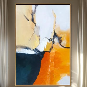 Abstract Original Minimalist Oil Painting On Canvas, Large Wall Art, White Orange Palette Knife Texture Modern Painting, Office Wall Decor