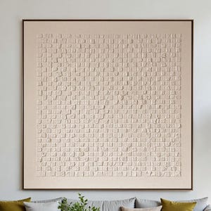 Beige Minimalist 3D Textured Painting On Canvas, Large Wabi Sabi Wall Art, Modern Abstract Home Art, Living Room Decor, Oversize Framed Art