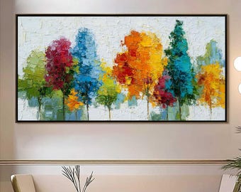 Large Abstract Tree Painting, Textured Impasto Forest Art
