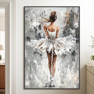 Original Sight of Ballet Girl&#39;s Back Portrait Oil Painting On Canvas, Large Wall Art,Abstract White Dancer Figure Painting,Luxury Home Decor
