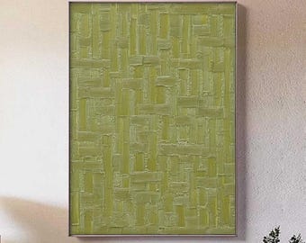 Green Textured Wall Art, Minimalist Abstract Impasto Painting