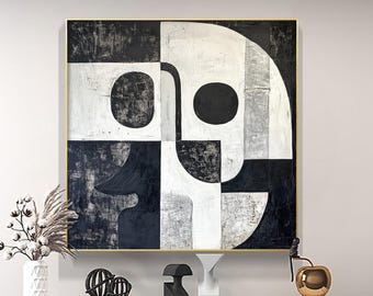Geometric Faces Oil Painting, Textured Abstract Art, Modern Wall Decor