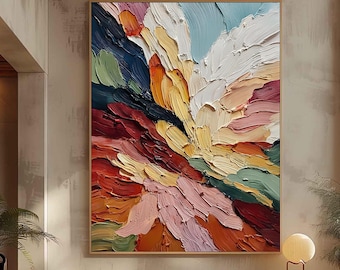 Heavy Texture Abstract Painting, Earthy Tones Wall Art, Terracotta Sage Green Decor