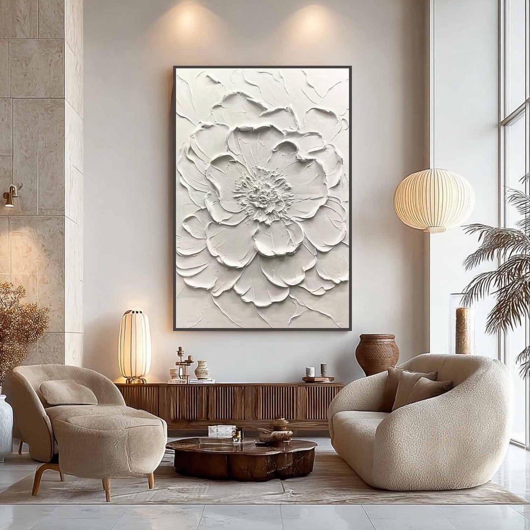 Large Original 3D Flower Oil Painting on Canvas, White Canvas Wall Art ...