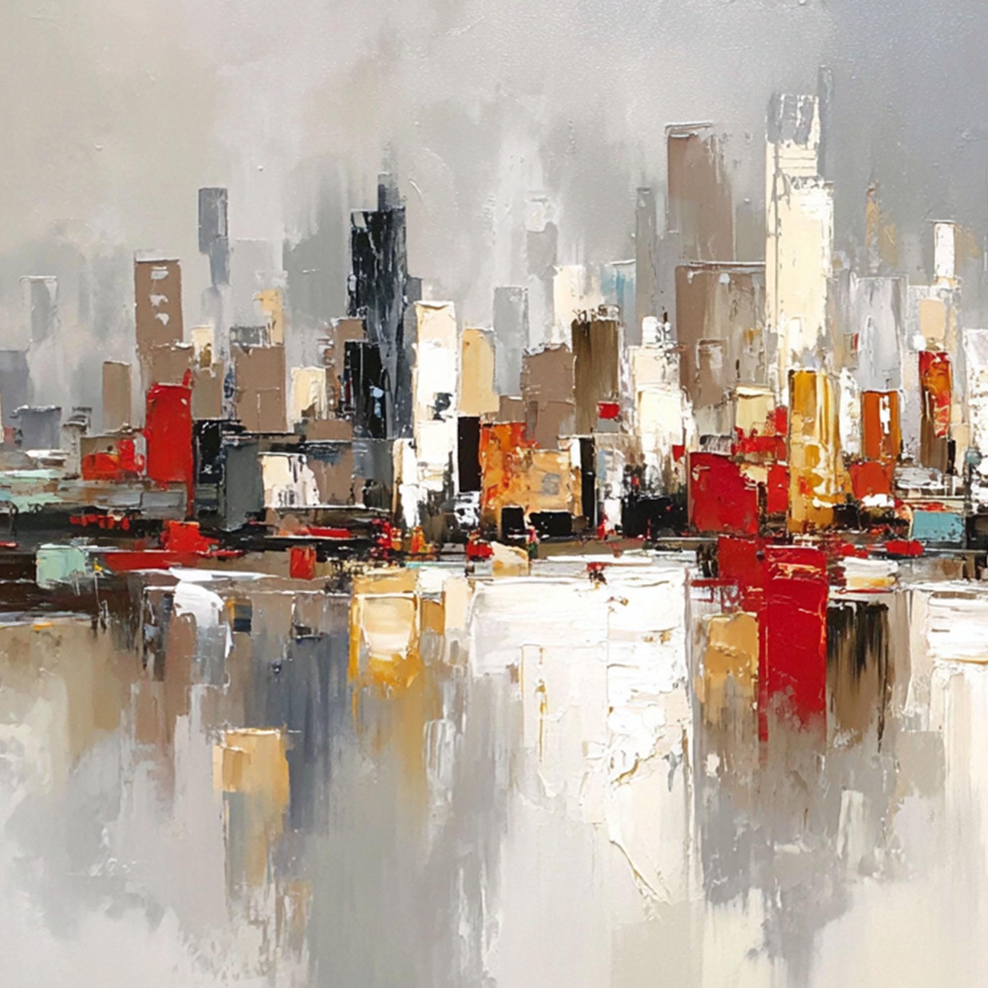 Large Abstract Cityscape Painting on Canvas, Textured Skyline Wall Art ...