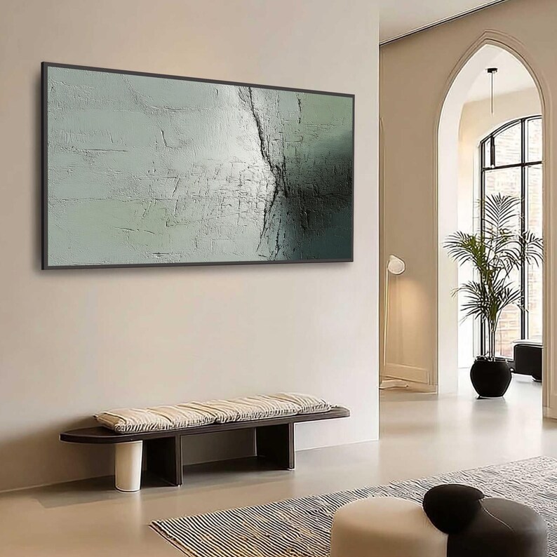 Textured Sage Green Abstract Painting, Minimalist Wabi Sabi Canvas Art ...