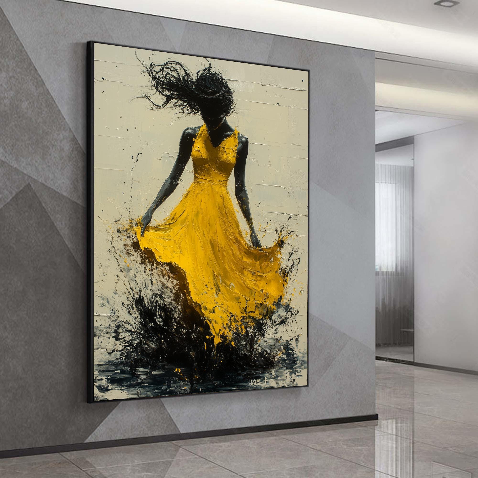 Yellow Dress Oil Painting, Abstract Woman Canvas Art, Home Decor - Etsy