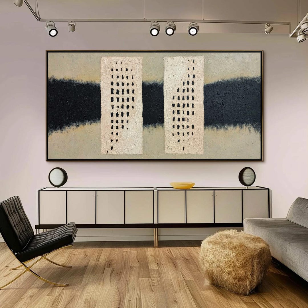 Large Textured Abstract Painting, Minimalist Black and White Wall Art ...