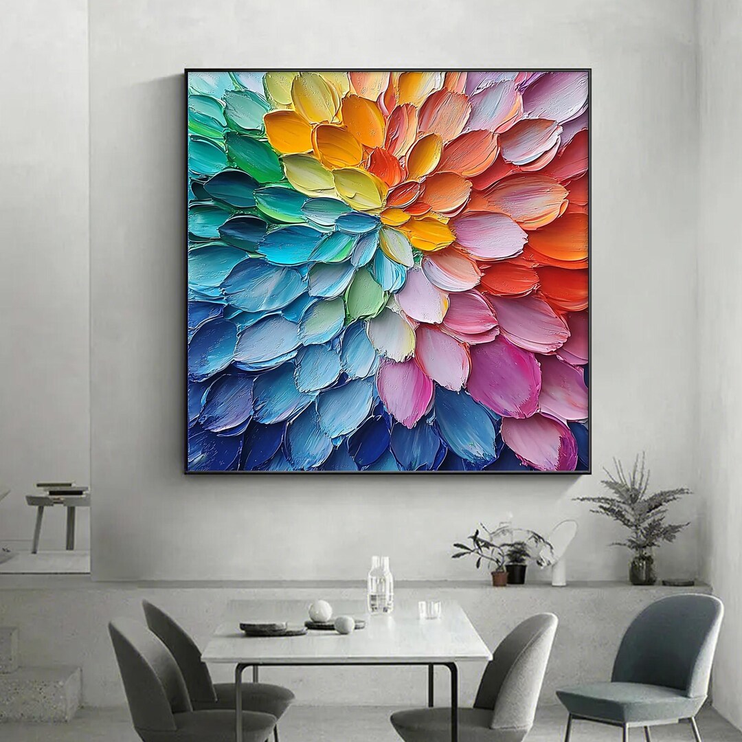 Textured Floral Oil Painting on Canvas, Abstract Colorful Flower Wall ...