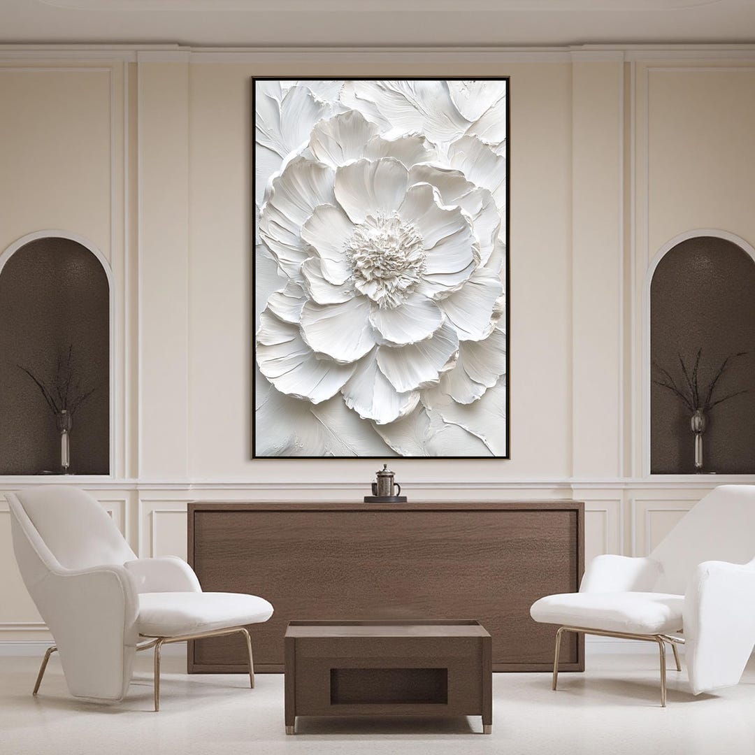 Large Original 3D Flower Oil Painting on Canvas, White Canvas Wall Art ...