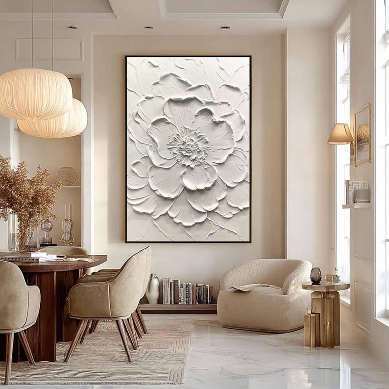 Large Original 3D Flower Oil Painting on Canvas, White Canvas Wall Art ...