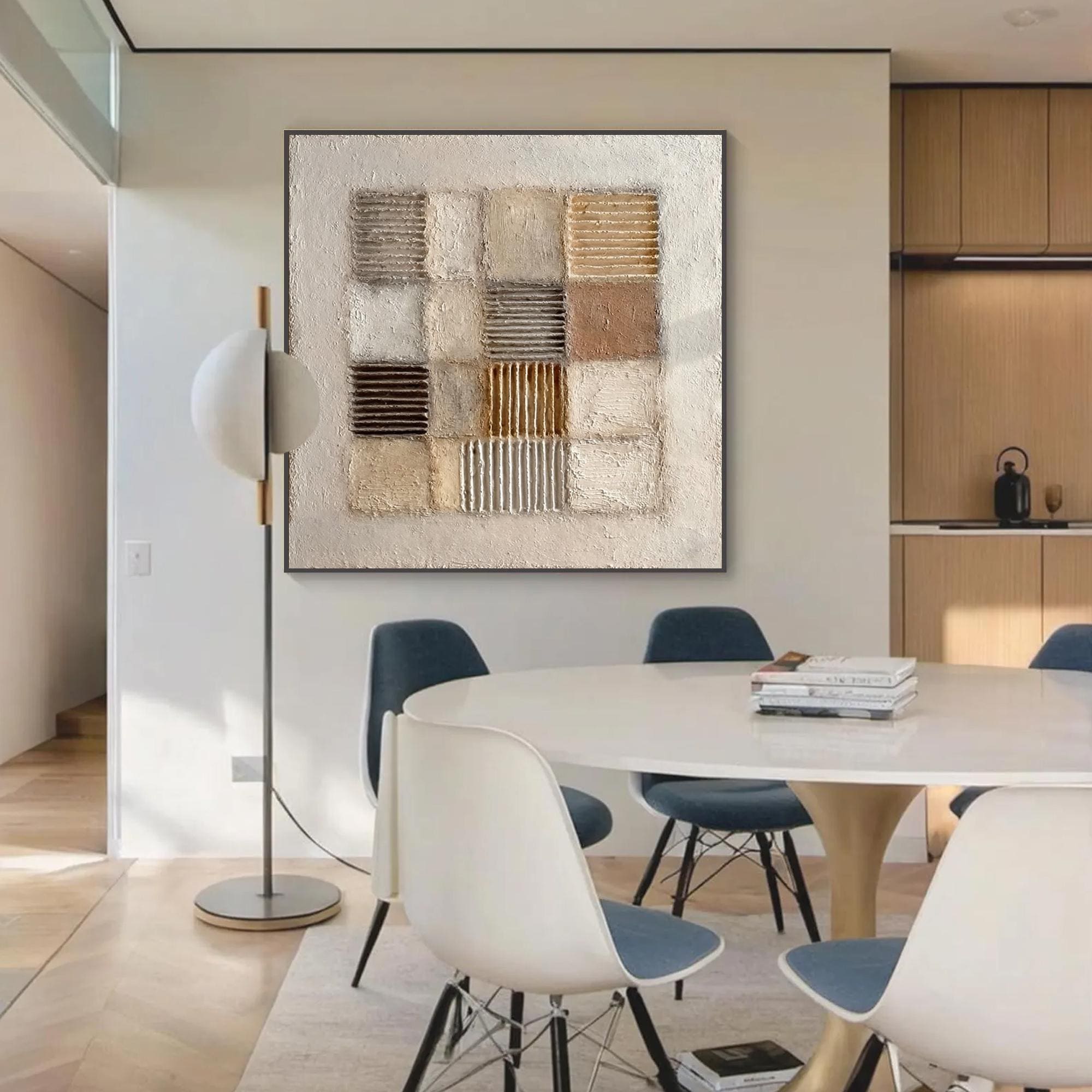 Textured Abstract Painting on Canvas, Geometric Earth Tones, Modern Art ...