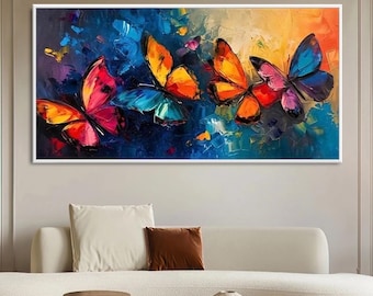 Abstract Butterfly Oil Painting on Canvas, Colorful 3D Texture, Large Wall Art