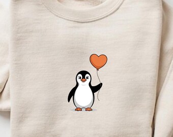 Penguin Valentine Sweatshirt, Penguin Baloon Crewneck Love Shirt, Funny Penguin Lover Gift, Cute Animal Shirt, Animal Lover Shirt VL28