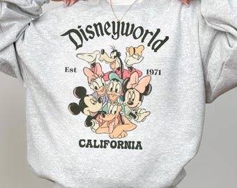 Retro Disneyland Mickey and Friends Sweater, Est 1955 Disneyland Graphic Shirt, Vintage Disney Vacation Sweatshirt, California Tee MC36