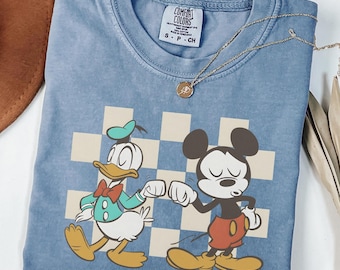 Vintage Checkered Mickey Donald Duck Shirt, Funny Mickey Donald TShirt, Disney Checkered Comfort Colors Tee, Retro Mickey Friends Tee, MC44