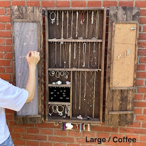 Jewelry Armoire Wall Mounted, Custom Jewelry Cabinet Wall,  Earring Organizer & Bracelet Stand – Handmade Jewelry Cabinet