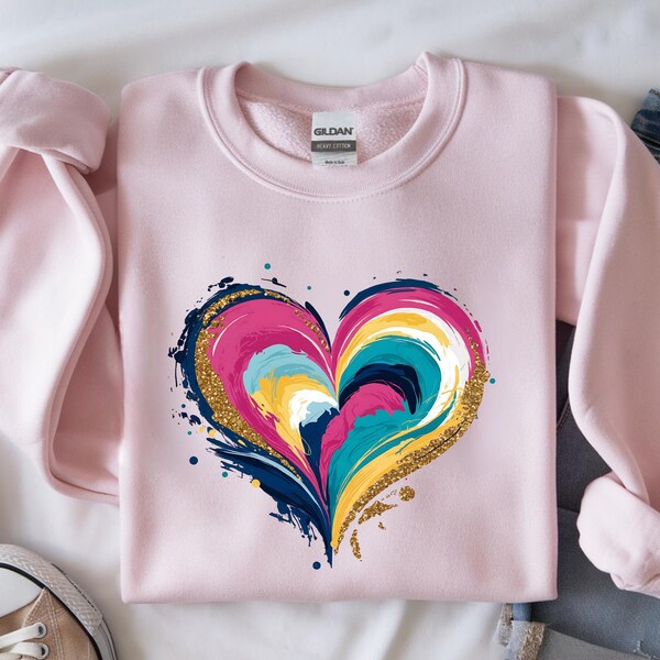 Cute Colorful Brushstroke Heart Shirt, Brushstroke Heart Shirt, Christmas Gift, Womens Love Shirt, Valentines Day Shirt, Valentine VL7