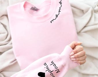 Custom Mama Sweatshirt, With Kid Name on Sleeve, Personalized Mom Hoodie, Minimalist Momma Sweater, Mothers Day Gift,Gift for Mom FM32