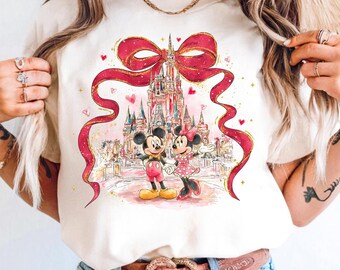 Coquette Bows Mickey and Friends Disney Castle Valentine Shirt & Sweatshirt, Happy Valentine’s Day 2025 Tee, Disneyland Valentine VL39