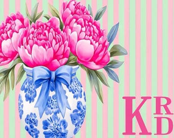 NEW Personalized Mahjong Card Sticker or Insert Chinoiserie Vase Monogrammed Mahjong Card Cover