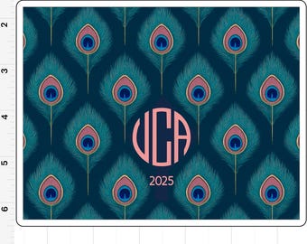 Personalized Mahjong Card Sticker or Insert Monogram Card Cover Peacock Feathers Original Art