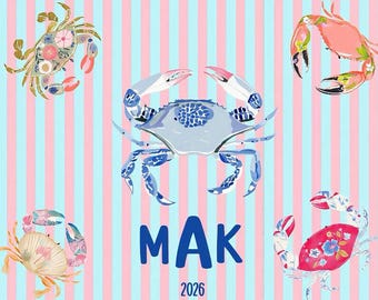 NEW:  Personalized Mahjong Card Sticker or Insert Monogram Mahjong Card Cover Coastal Crab