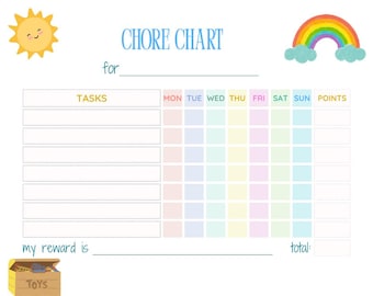 Printable Kids Chore Chart, Editable Responsibility Chart (Digital Download)