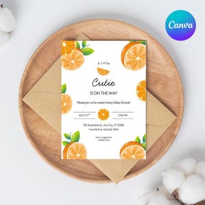 Editable A Little Cutie Baby Shower Invitation, Gender Neutral Baby Shower Invite, Printed or Instant Editable Template, Canva Template