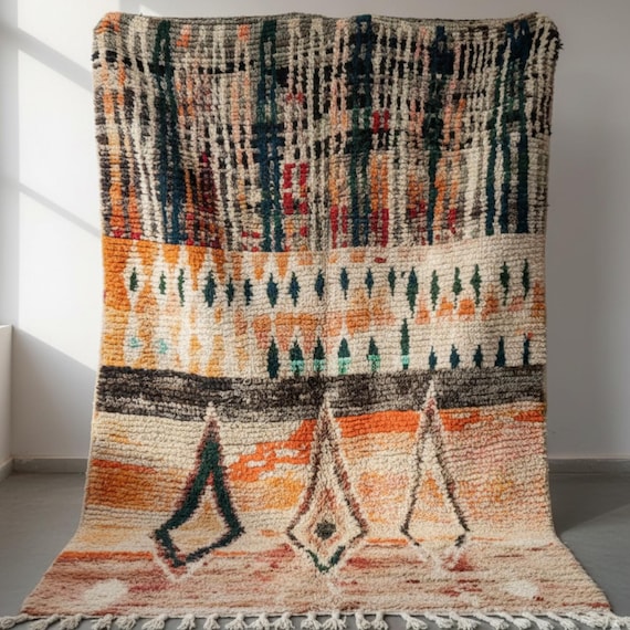 Handmade Wool Boujad Rug, Colorful Moroccan Berber Carpet