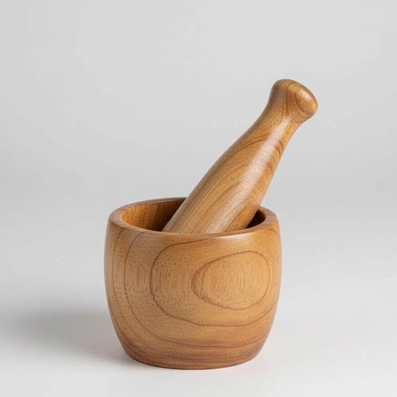 Rustic Hand-Carved Wooden Mortar and Pestle – Natural Herb Grinder from Morocco