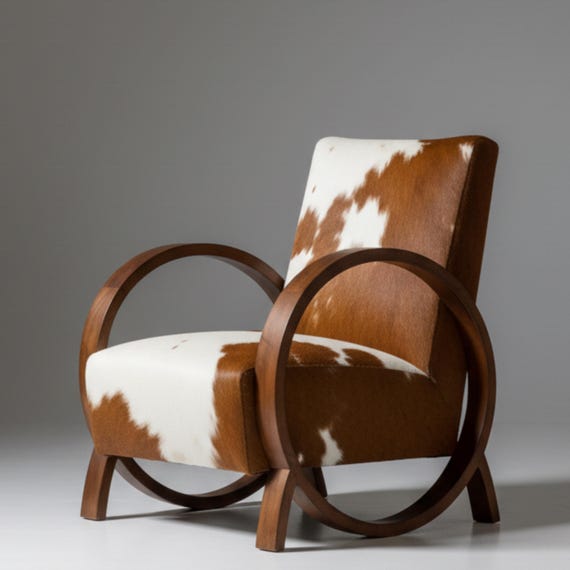 Handmade Cowhide Armchair – Walnut Wood, Moroccan Boho Lounge Chair