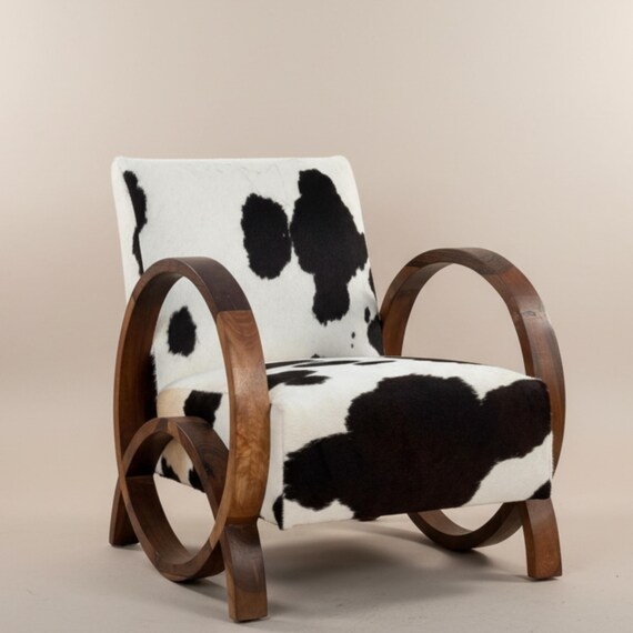 Handmade Cowhide Armchair – Walnut Wood Moroccan Lounge Chair