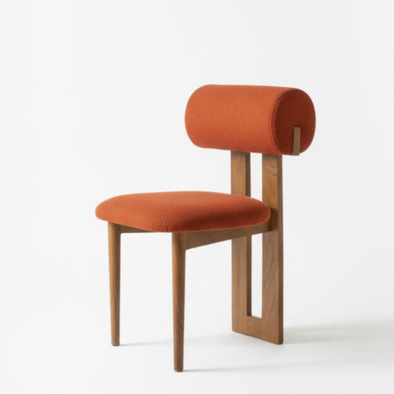 Handmade Walnut Wood Chair with Upholstered Backrest – Modern Moroccan Artisanal Design