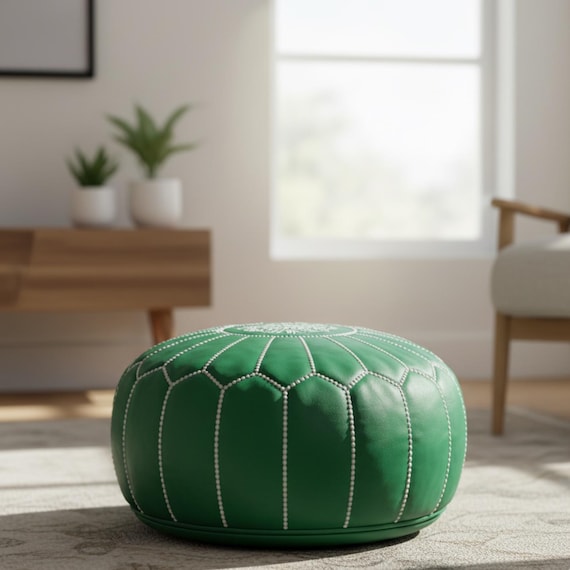 Moroccan Leather Pouf - Handmade Ottoman Footstool in Multiple Colors - Genuine Leather Pouffe from Marrakech