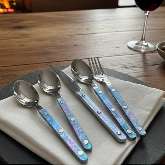Set of 10 Pcs Modern Nebula Cutlery, Bistrot Style Rivet Flatware Set